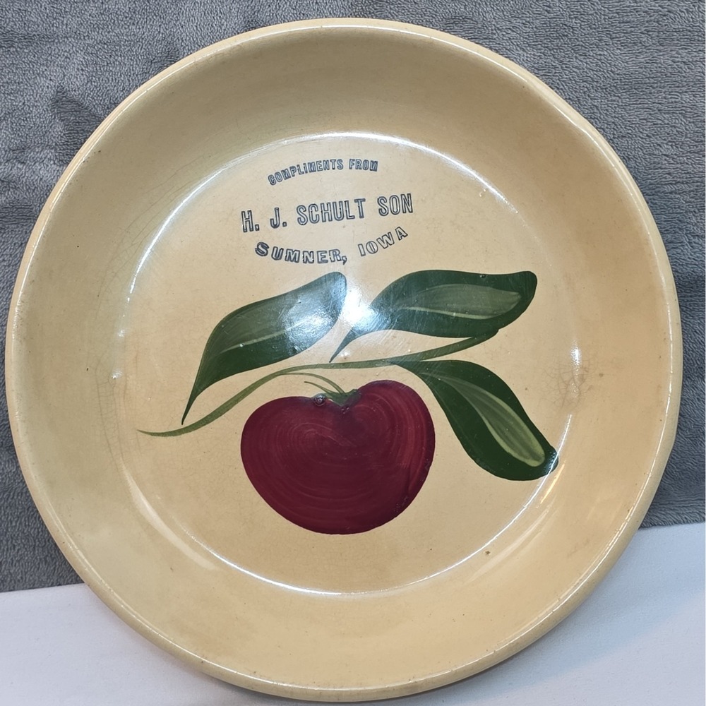 Vintage Watt Ware Pie Plate H. J. Schult Son Sumner, Iowa Advertise Americana